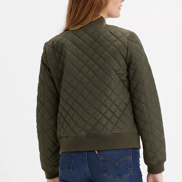 Levi’s Diamond Quilted Bomber Jacket – Women’s Size S – Olive Green - Picture 2 of 6